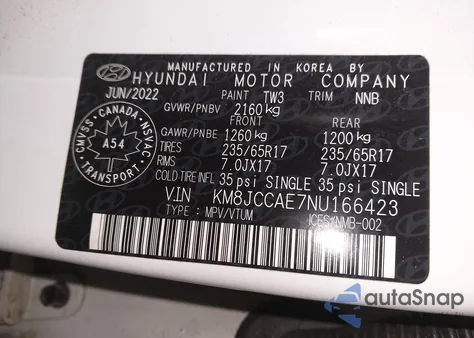 2022 Hyundai Tucson Preferred Awd With Trend Package z USA, uszkodzony, nr VIN KM8JCCAE7NU166423